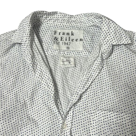 Frank & Eileen EILEEN Heart Print Relaxed Button Up Shirt SIZE XS Navy White - Picture 12 of 12